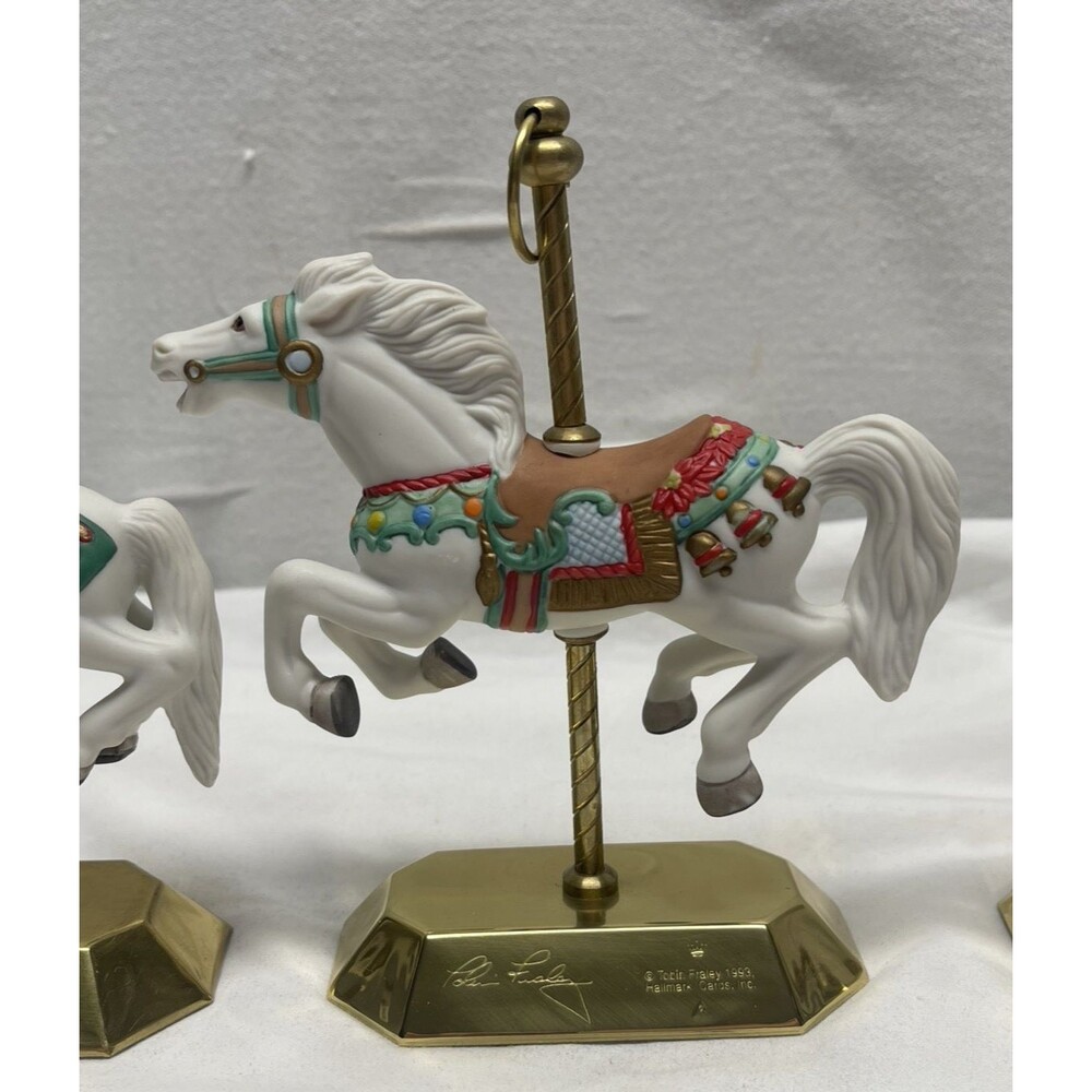Lot 3 Hallmark Mini Carousel Christmas Horses Ornaments 1992 1993 1995 Christmas - Picture 10 of 13